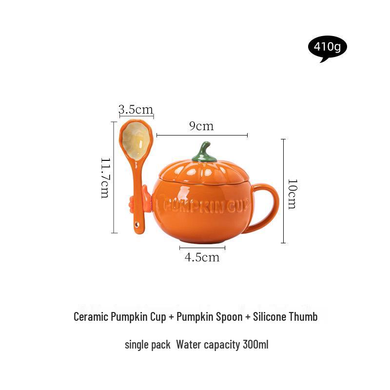 Adorable Pumpkin Ceramic Mug Set with Lid & Spoon for Students