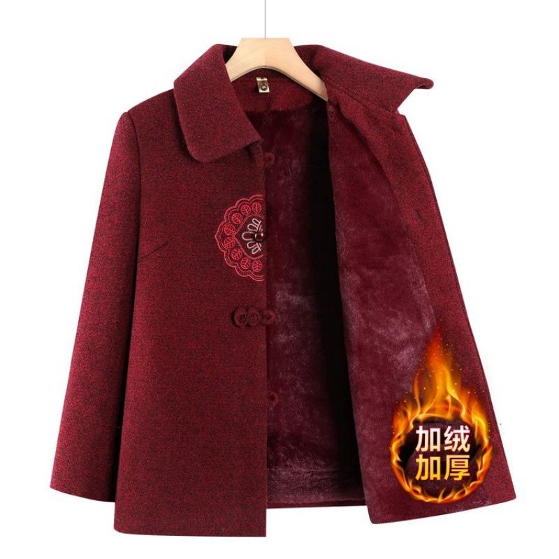 New Autumn and Winter Woolen Jacket with Fleece To Keep Warm, Old Lady Winter Top Thickened