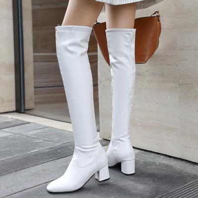 Mode Overknee-Stiefel Schwarz Weiß Damen Winter Oberschenkel Hohe Stiefel Dicken Absätzen Sexy Winter Herbst Schuhe Frau Große Größe