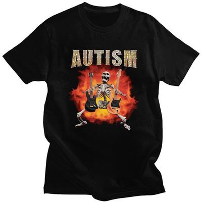 Autyzm Szkielet Rockowa Gitara Mem Koszulka Męska Czysta Bawełna Styl Letni Krótki Rękaw Koszulka Dopasowany Krój