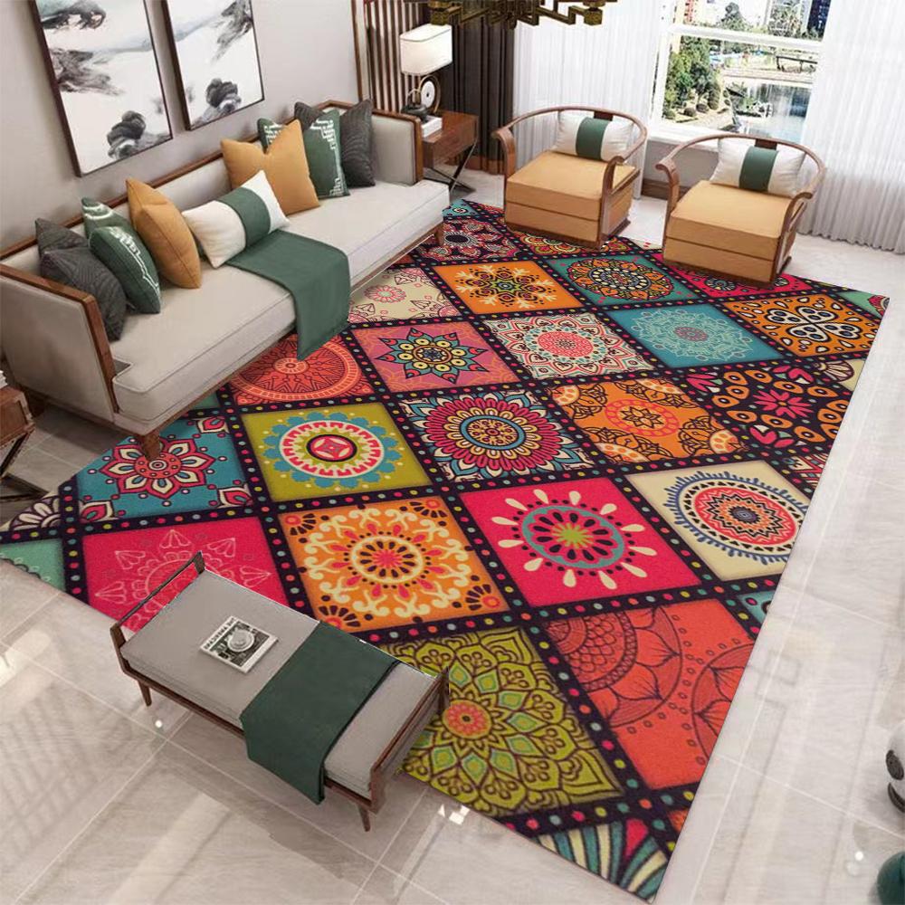 Retro Boho Persia Style Carpet Living Room Bedroom Balcony Sofa Table Chair Door Rug Non-slip Machine Washable Home Mat Decor
