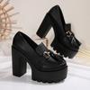 Women's Chunky Heel High Heel Shoes with Tassel Decoration - 2025 Autumn Collection in Plus Sizes