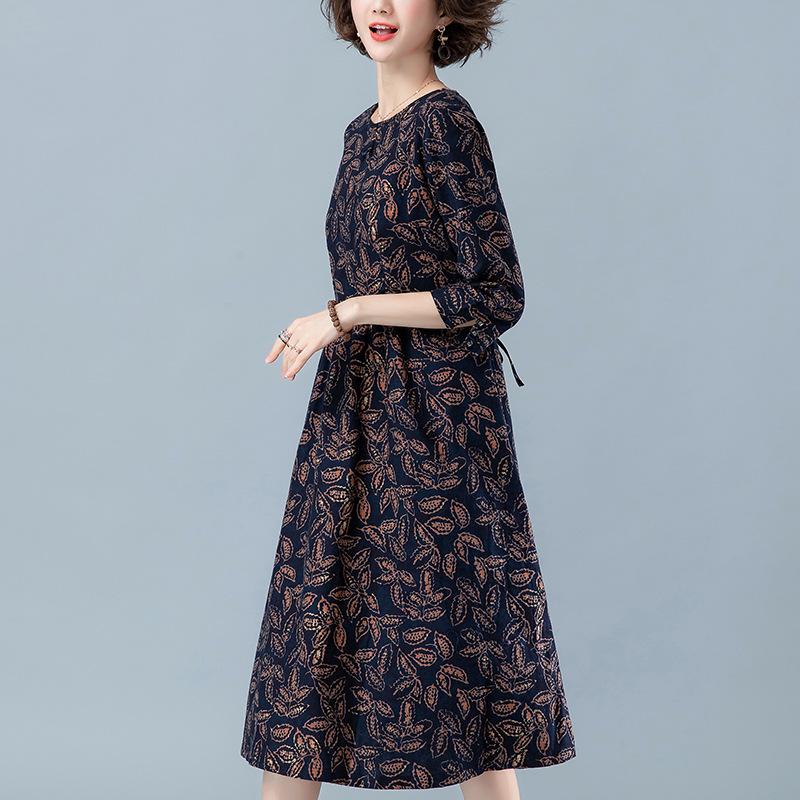 2024 Floral Long-Sleeved Dress for Women, Elegant Spring/Autumn Wear for Middle-Aged to Elderly (Age 40+)