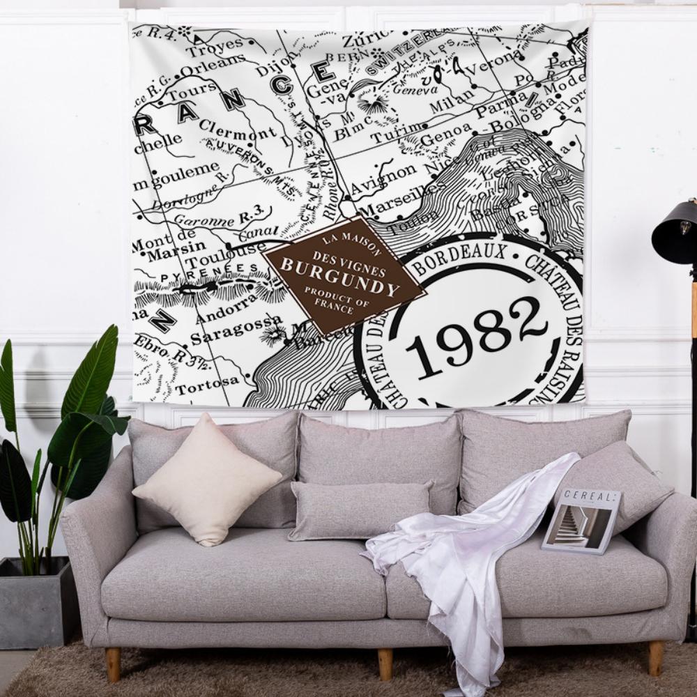 Beach Blanket Fabric Nordic Retro Background Woven Tapestry Room Bedroom Decoration Map Wallpaper