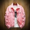 2026 Autumn New Men's Jean Jacket Slim Fit Cotton Denim Jacket Red White Black Ripped Hole Jean Coats Men Outwear Plus Size