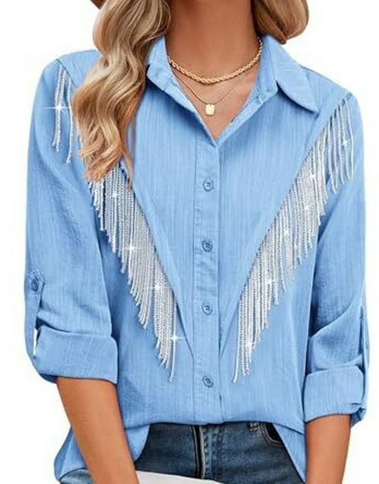 Summer Women's Unique Vertical Stripe Print Long Sleeve Shirt