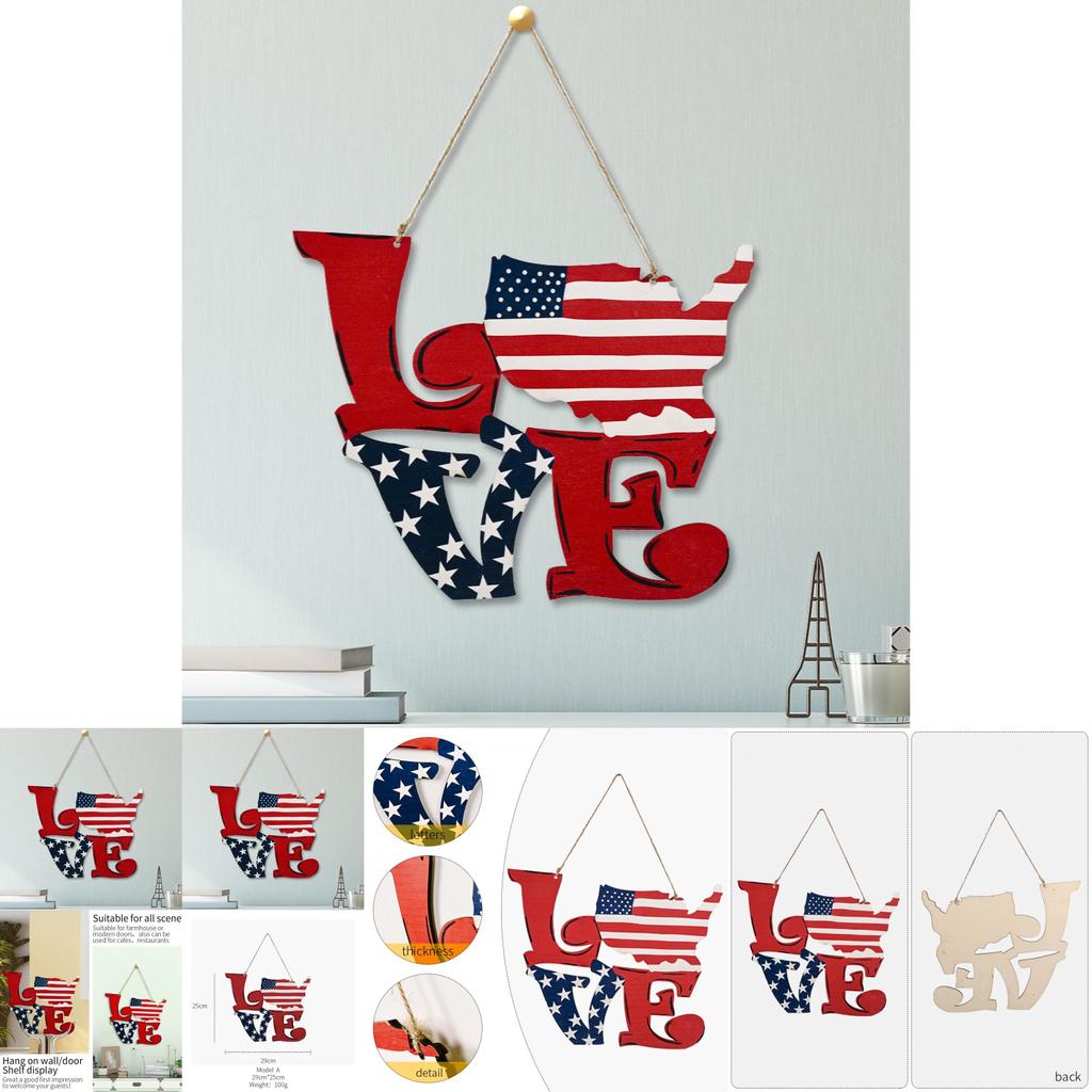 Charming American Independence Day Wooden Love Hanging Decor For Home And Hotel Display