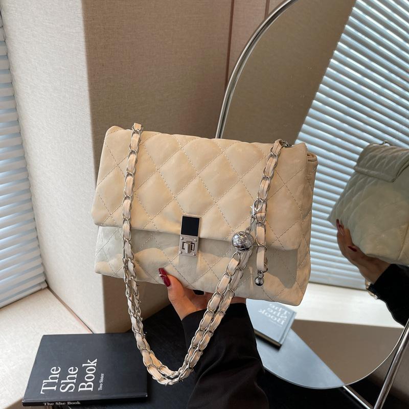 Rhombus embroidery thread small bag spring and summer new women's bag chain messenger bag simple texture small square bag