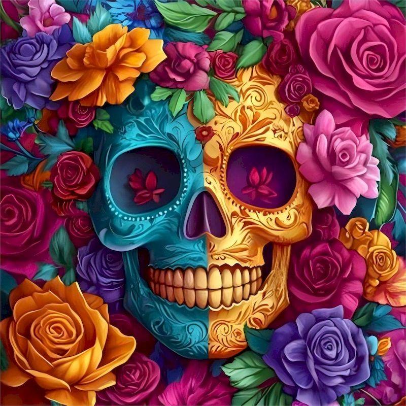 Алмазная картина Череп Цветок Алмазная вышивка Стразы Картины Наборы для вышивки крестом Мозаика Подарки Full Round 25x25CM
