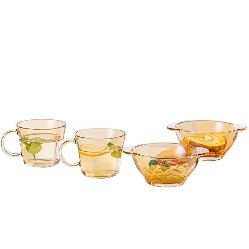 SIDISEN Amber Double-Handle Glass Bowl Set