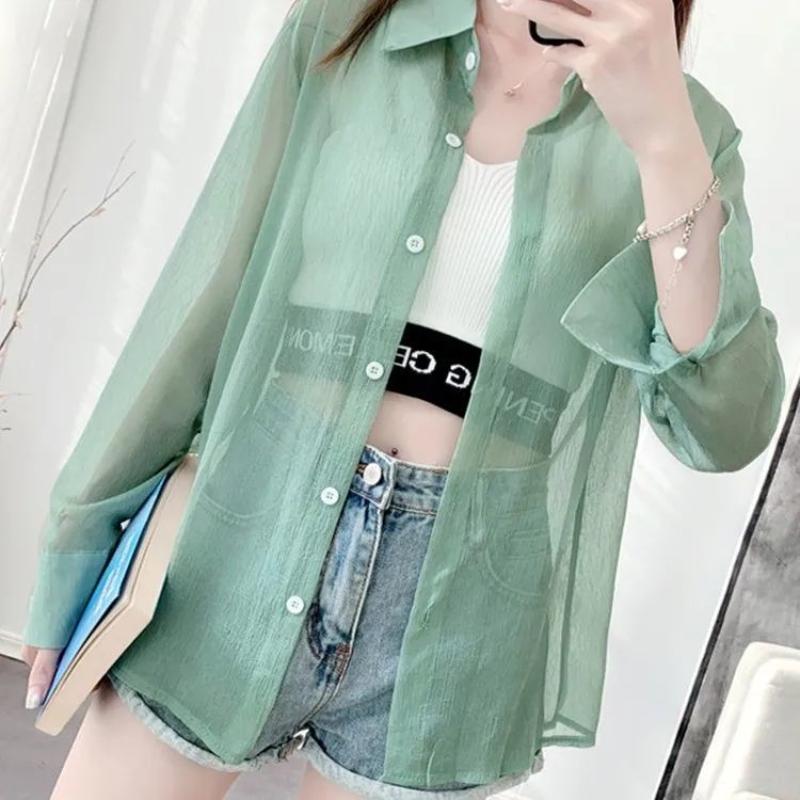 WTEMPO Summer Women's Sunscreen Clothing Women's Cardigan Thin Jacket Summer Chiffon Top Korean Temperament Loose