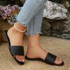[Foreign Trade] Popular Three-dimensional Rhombus Woven One-character Sandals Women's Flat-bottomed Casual Slippers Are Trendy