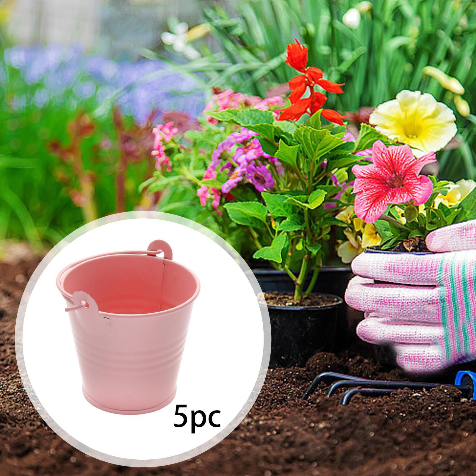 Набор из 5 оцинкованных металлических ведер, ведерки для льда с ручкой, украшение стола, для конфет, для вечеринки розовый