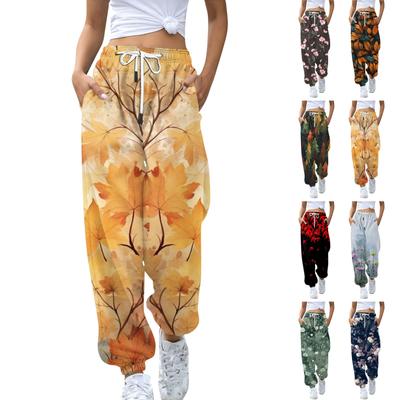 Womens Sweatpants Baggy High Waisted Plus Size Sweat Pants With Pockets Printed Trousers Pants For Women