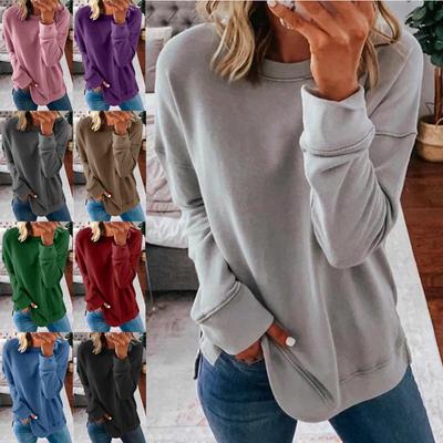 2024 European & American Women's Solid Color Printed Loose Sweater for Autumn & Winter