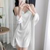 Pajamas Female Spring and Fall Thin Section of Ice Silk Long-sleeved Robe Sexy V-neck Nightgown Set