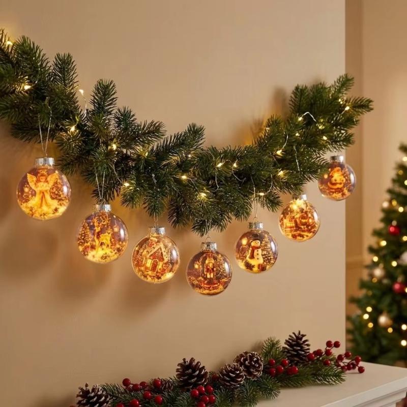1Pcs Santa Claus Themed Clear Plastic Christmas Ball Ornament Led Light Hanging Decor For Christmas Tree Party Decoration