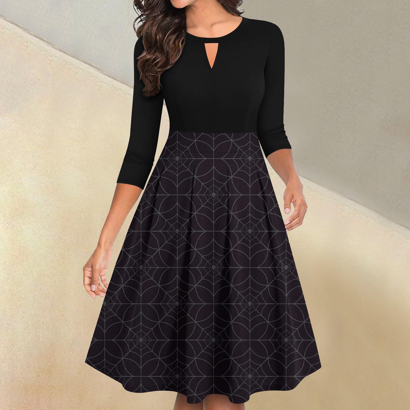 

Женские винтажные платья на Хэллоуин с принтом, расклешенные, с рукавами 3/4, повседневные, с разрезом, свободные, для вечеринок XXL