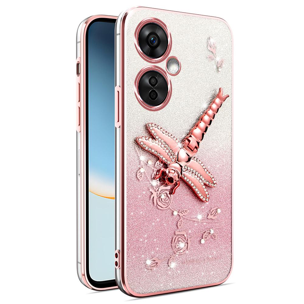 

KADEM Case For Xiaomi Redmi 13C 5G/13R 5G/Poco M6 5G Dragonfly Kickstand TPU Flowers Glitter Phone Cover Pink