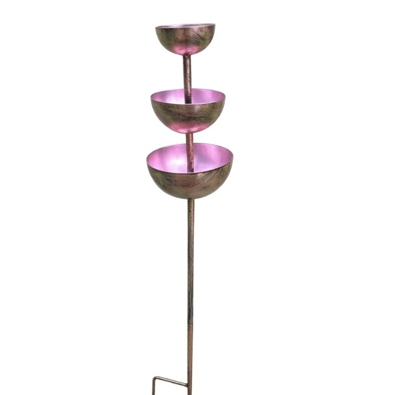 Metal Bird Bath Stake with Three Bowls for Garden Use, Rainwater Water Rest for Birds and Butterflies on Open Lawn