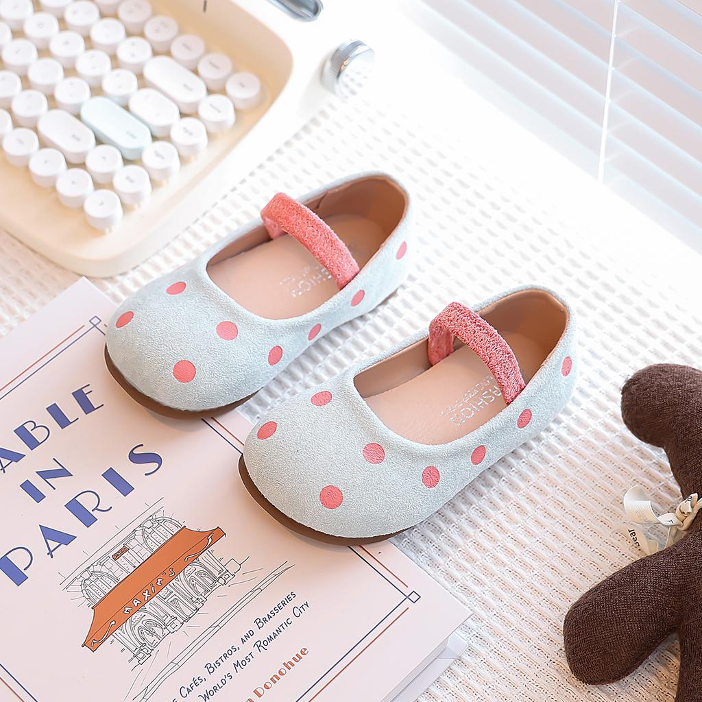 Kids Suede Leather Shoes for Girls 2025 Autumn Non-slip Toddler Ballet Flats with Polka Dot Princess Girls Party Mary Jane Shoes
