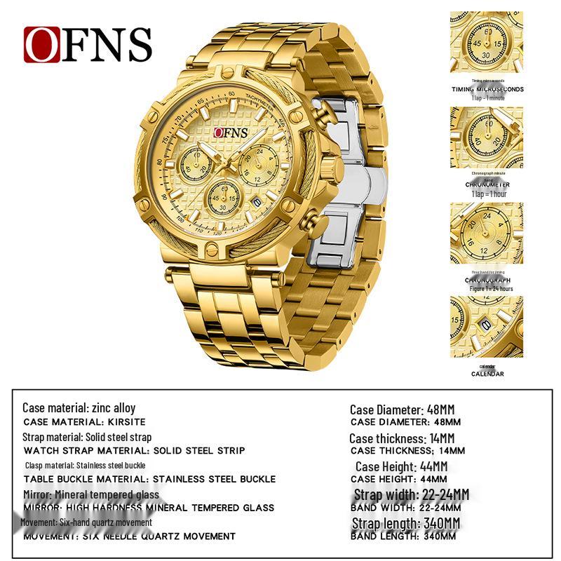 Oufanni Shi Men's Multifunctional Chronograph: Waterproof Quartz Watch with Luminous Strap & Calendar