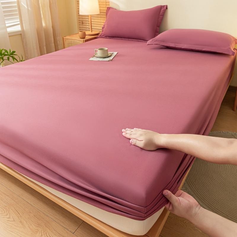 Solid Color Brushed Bed Sheet Summer All-inclusive Mattress Protective Cover Bedspread Pillowcase Dust Cover Three-piece Set