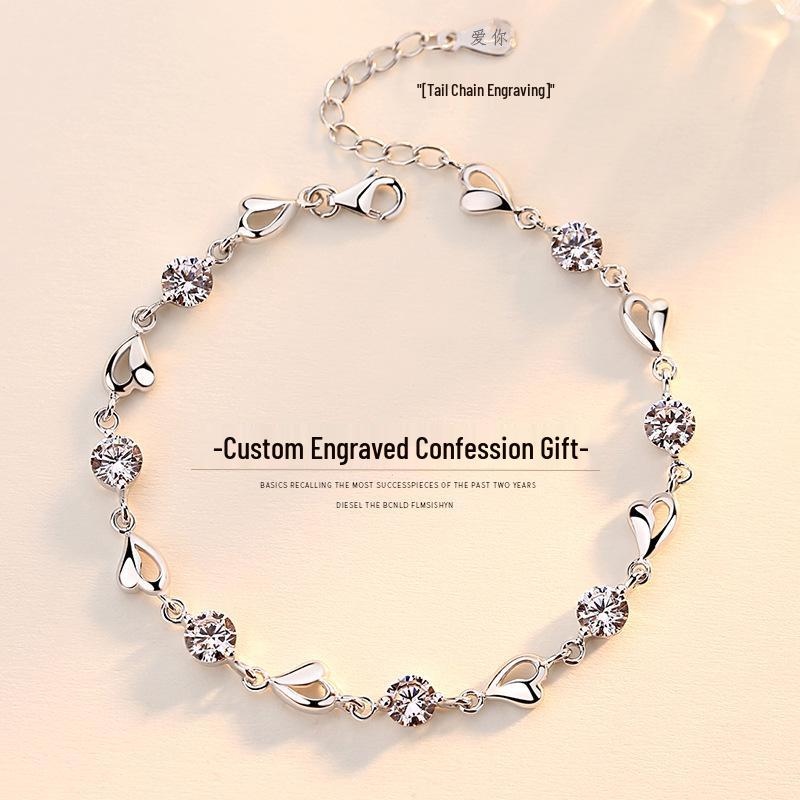 

Корейский посеребренный браслет-сердце с синим кристаллом и бриллиантовыми акцентами для женщин White Zircon [Copper Plated with White Gold]