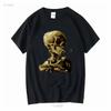 VAN GOGH T Shirt Κρανίο Σκελετού με Αναμμένο Τσιγάρο Ιμπρεσιονισμός Τέχνη Vincent μακριά ή κοντά μανίκια vintage Πλυμένο