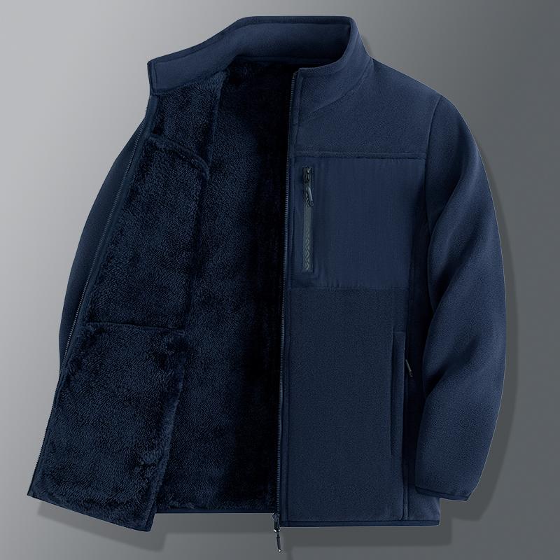 Herbst- und Wintermantel mit dickem Samt für Herren-Oversize-Oberteil, Herren-Frühlingsbekleidung Dünne Jacke, Herren-Mittelalter- und Senioren-Bekleidung Stehkragenjacke