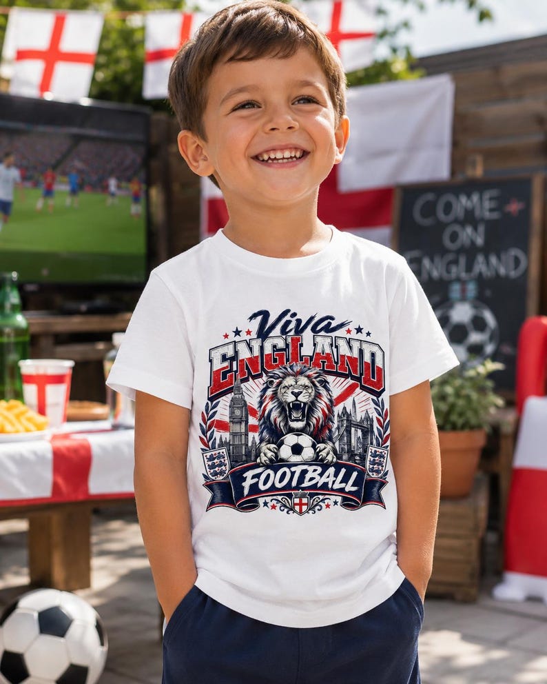 England Kids Football Shirt, Viva England Soccer T-Shirt, England Football Fan Tee, World Cup Kids Shirt, Boys Girls Game Day Outfit 150
