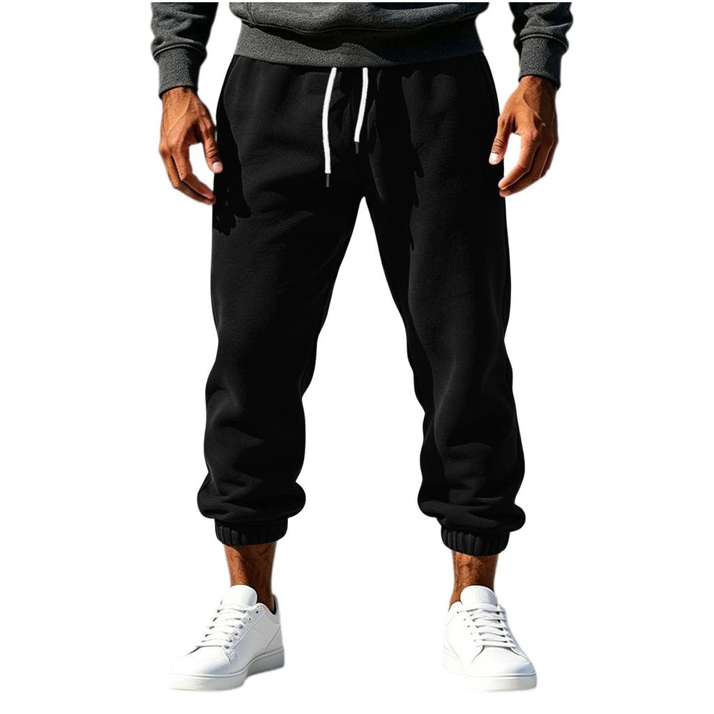 Men's Color Sweatpants with Elastic Waist and Cuffed Ankles for Casual Wear