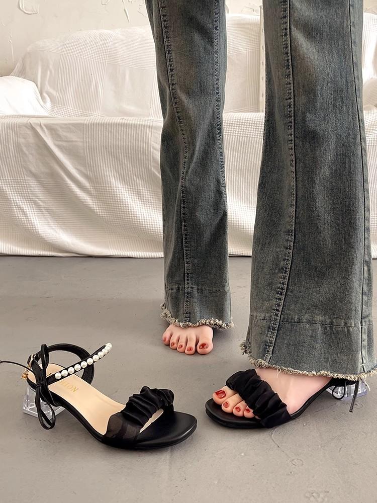

Coarse heel fashion sandals women s summer outer wear high-end new models with skirts transparent high heels 34 чорний