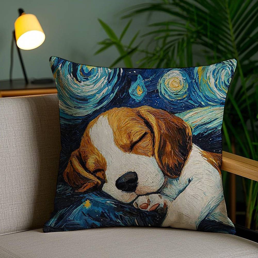 Catoon Starry Sky Dog Pillow Case Office Sofa Dorm Chair Back Short Plush Double-sided Printing Home  Cushion Cover