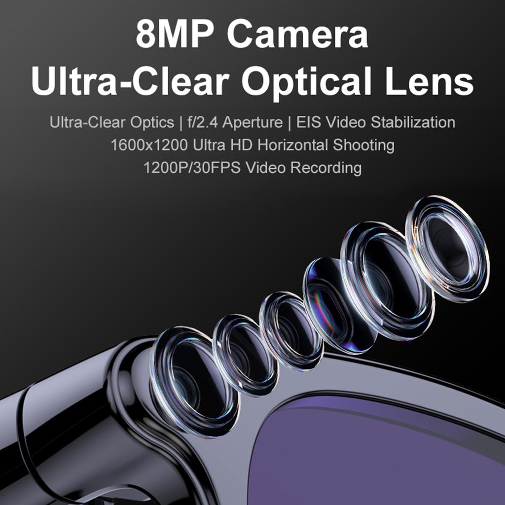 BT6.0 Real-Time Translation Glasses with 1200W Anti-Shake Camera Video Music Player Glasses Type-C Charging for Business Meeting