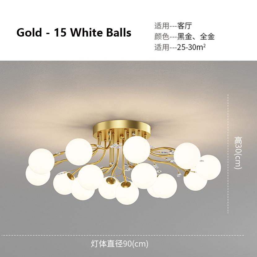 SANDYHA New LED Black Gold Chandeliers Clear Star Milk White Glass Ball Ceiling Lamp with Crystal Live Room Decor Pendant Lights