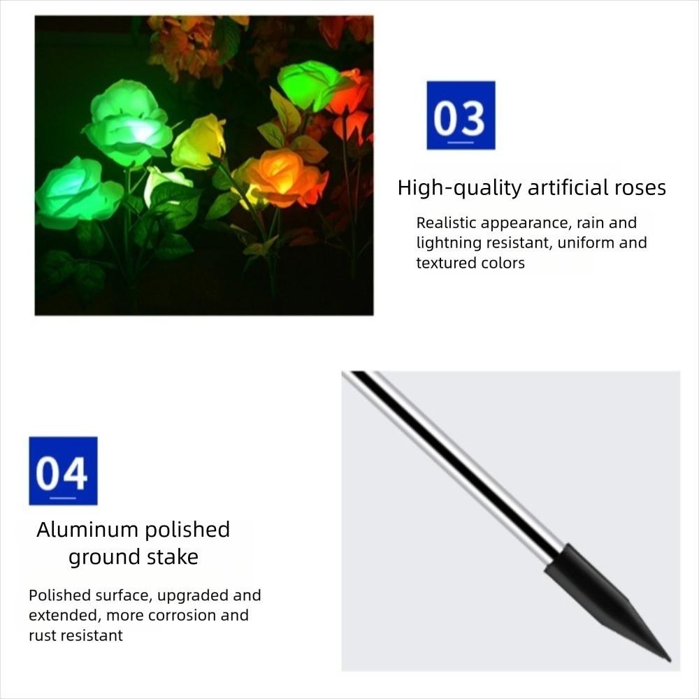 3 Heads Outdoor Solar Garden Light Realistic Solar Rose Flowers Lantern  Lawn Lighting