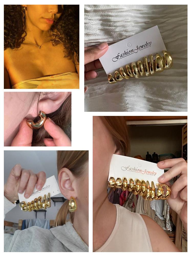 2/6/20 Stück Leichte Tropfenförmige C-förmige Ohrringe für Damen Goldfarbe Asymmetrische Form CCB Ohrringe Schmuck für den täglichen Gebrauch 2026