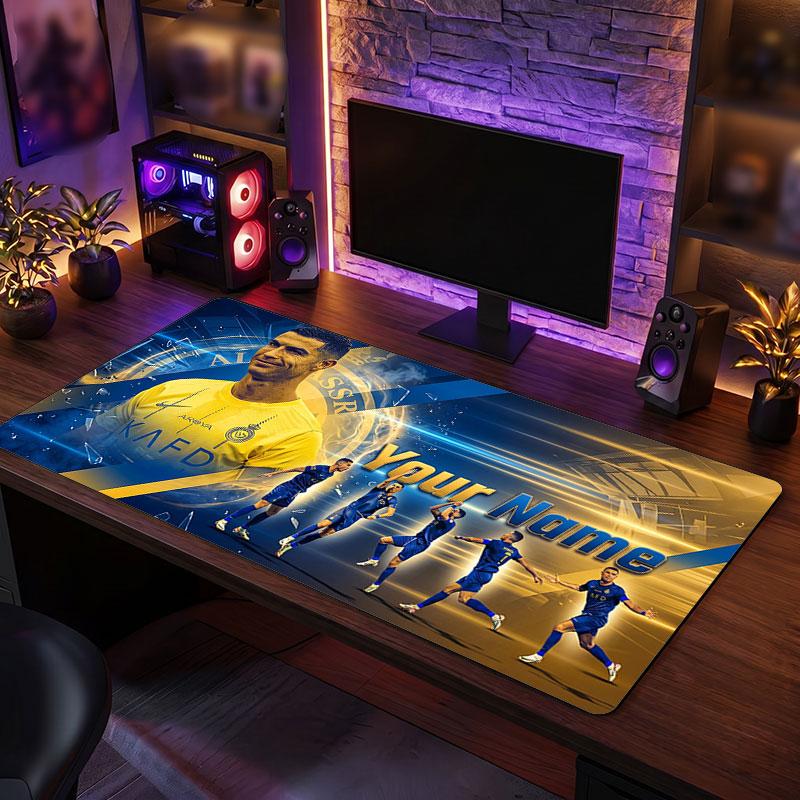 Tappetino Mouse Grande Personalizzato Cristiano Ronaldo, Stampa Testo Nome Personalizzato, Tappetino Scrivania Antiscivolo Logo Calcio Regalo Gaming