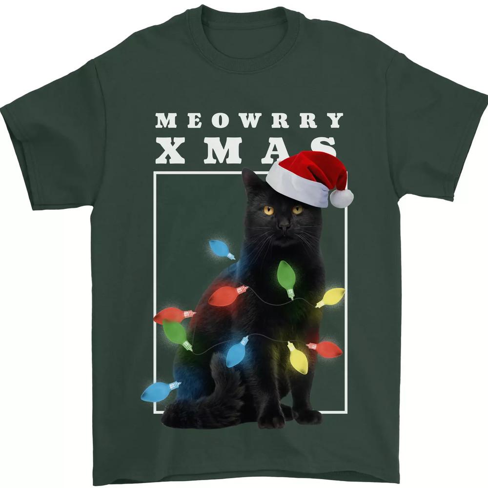 Meowy Christmas Tree Funny Cat Xmas Cat Lover T Shirt Size S-5XL Unisex T-Shirt M