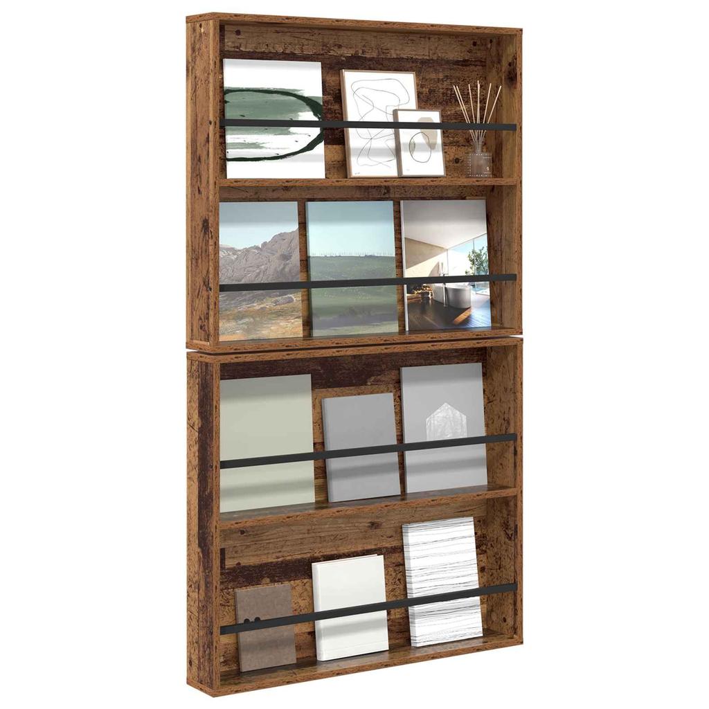 Magazine Shelf 2 pcs Reclaimed Wood Look 80 x 12 x 70 cm Engineered Wood