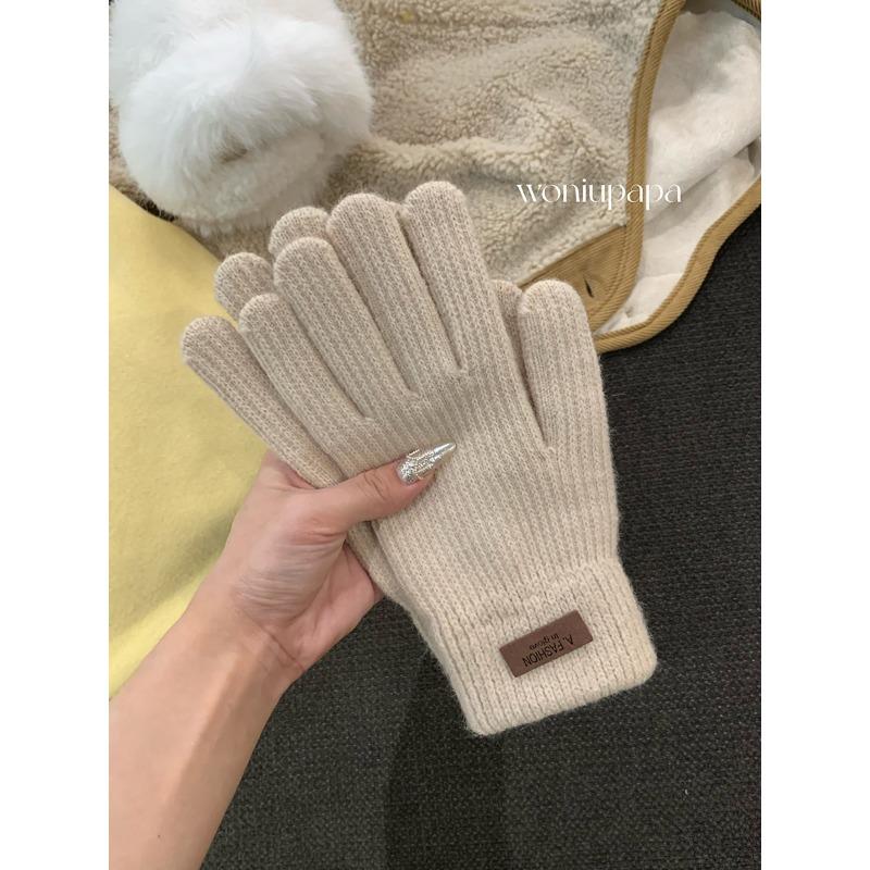 Atmosphere Solid Color Knitted Warm Gloves for Women In Autumn and Winter Korean Touch Screen New Student Versatile Anti Freeze Gloves