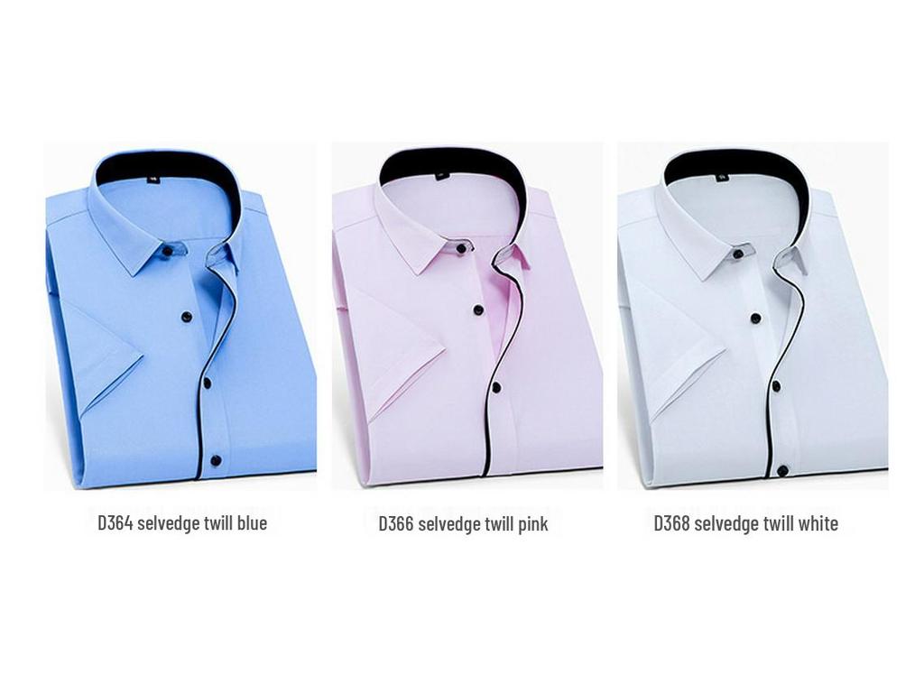 Men's Short Sleeve White Twill Dress Shirt - 40% Cotton Professional Wear