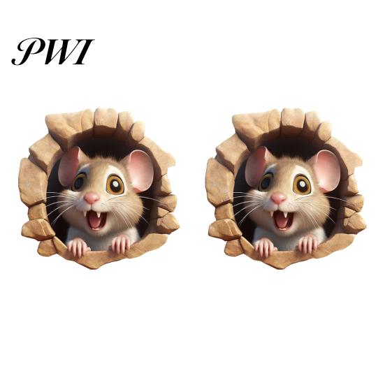 Cute Wall Decoration 2Pcs 3D Cartoon Mouse Cat Stickers Self-adhesive Nursery Decal Removable Waterproof High-Quality PVC Material Wear-resistant Easy