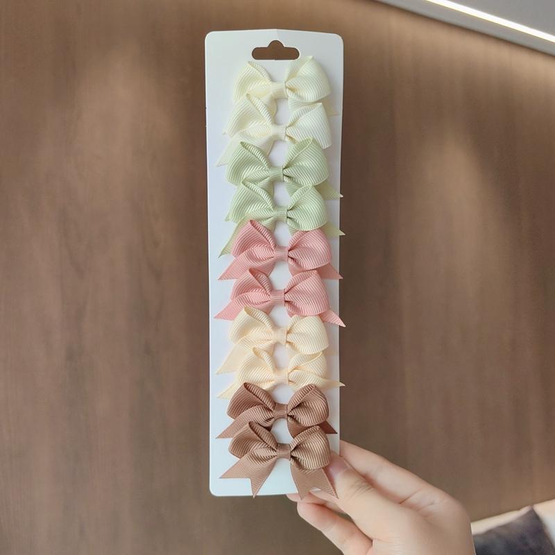 10Pcs/Set Colorful Grosgrain Ribbon Bow Hair Clip Girls Lovely Cheer Bowknot Hairpin Barrettes Headwear Baby Hair Accessories