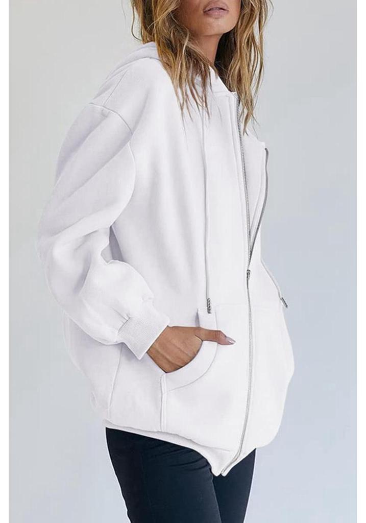 Women's Oversized Drawstring Zip Hoodie - Teen Girls' Autumn Casual Jacket Sweatshirt