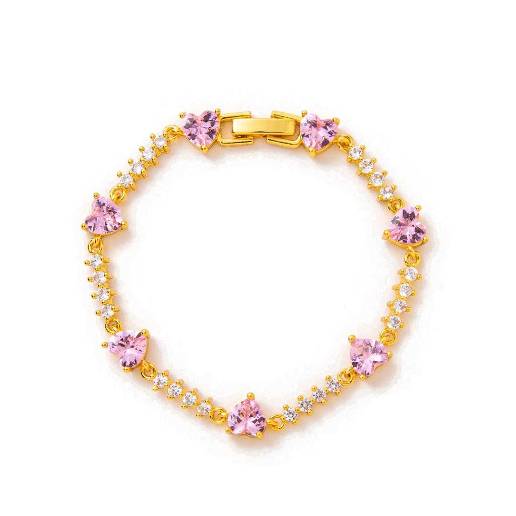 Ins Style Butterfly & Heart Diamond Bracelet, Gold Plated Trendy Jewelry for Women