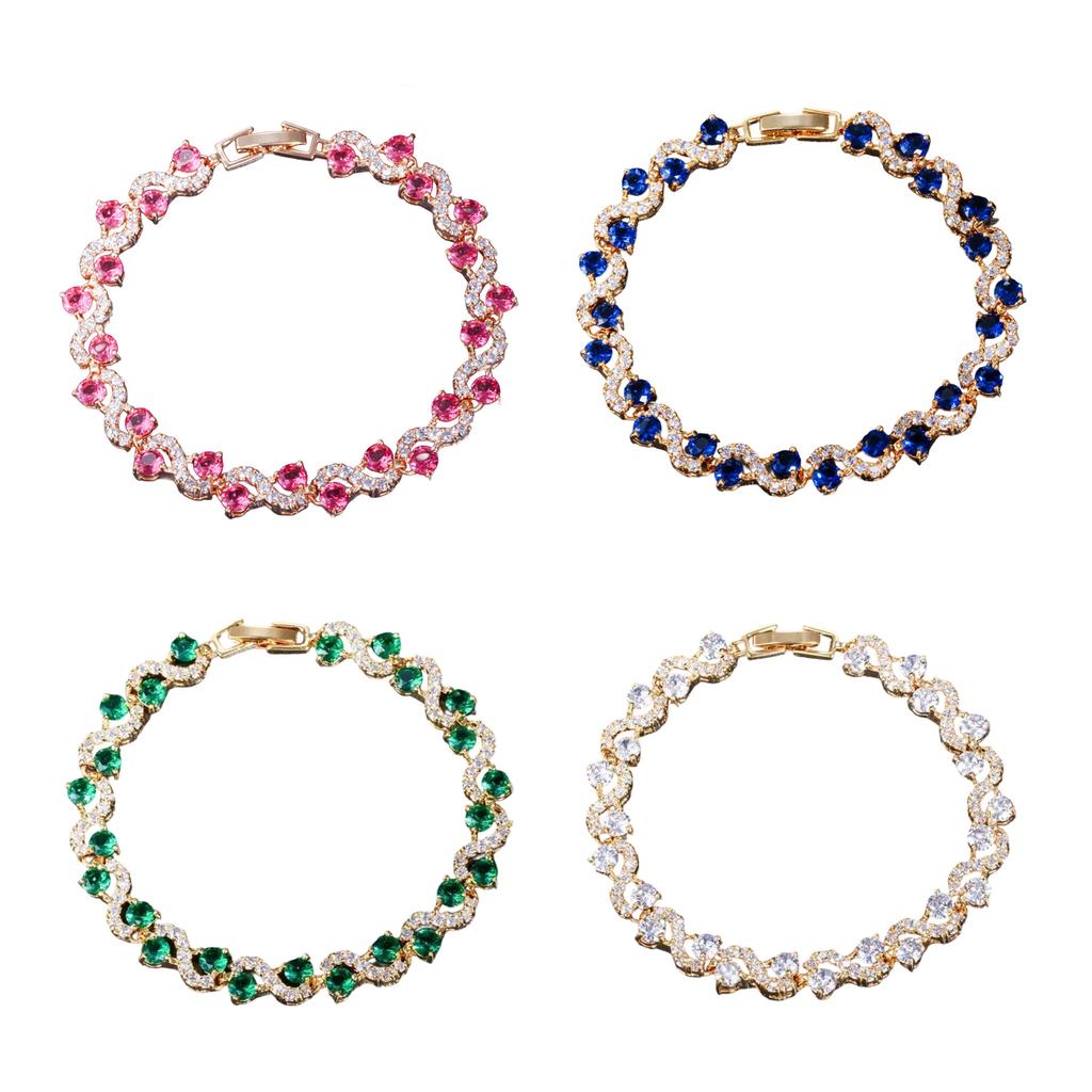 Fashionable Cubic Zirconia Stones Wristchain Adjustable Chain Bracelet Colorful Simulated Gemstones Bangle For Ladies