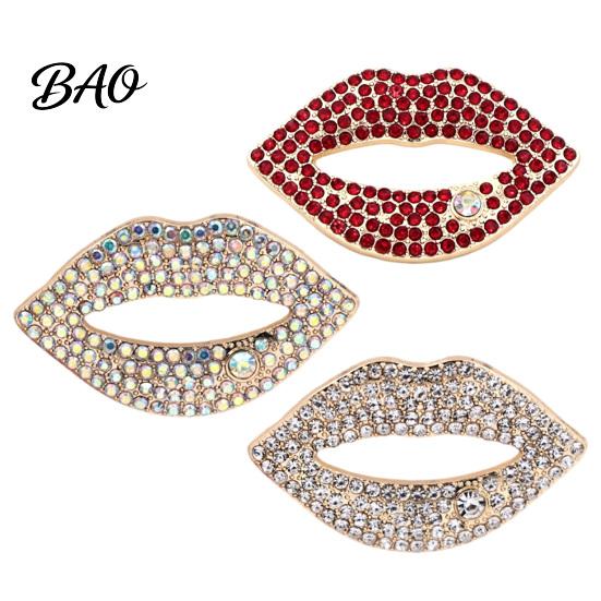 Daily Wear Brooch Sexy Rhinestone Lip for Women, Red Shape Lapel Badge Pin, Clothing Accessory Suits Coats Scarves Shawls Bags Pins