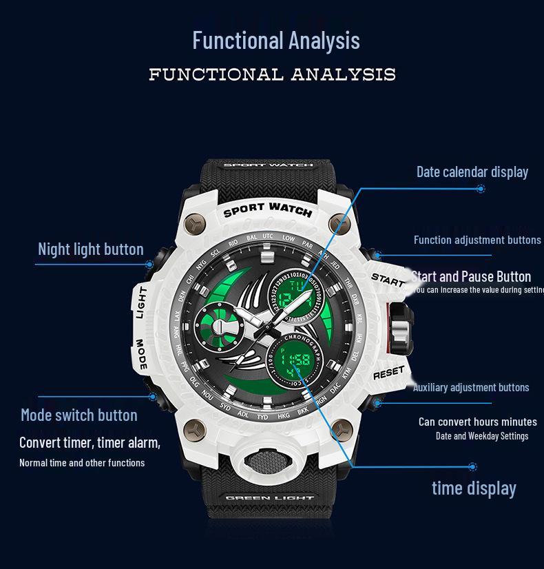 SANDA Men's Multi-function Dual Display Waterproof Sports Alarm Watch
